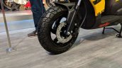 Aprilia Storm Yellow with accessories front wheel at 2018 Auto Expo