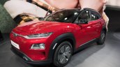 Hyundai Kona Electric red front three quarters at 2018 Geneva Motor Show