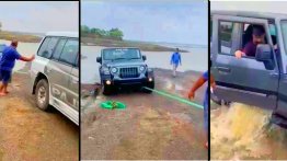 Mitsubishi Pajero Rescues New Mahindra Thar from a Lake