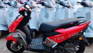 New TVS Ntorq 125 'Metallic Red' colour option snapped at a dealership