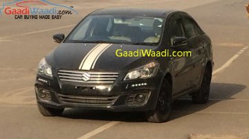 Maruti Ciaz spotted with LED DRLs and hood decal – Spied