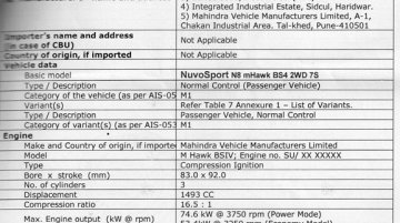 Mahindra NuvoSport engine details leaked - Report