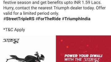 Festive offer brings benefits of up to INR 1.59 lakh on Triumph Street Triple RS