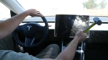 Tesla Model 3 Touchscreen Smashed With Hammer; Does It Still Drive?