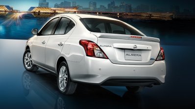 Nissan Sunny facelift rear three quarters press image