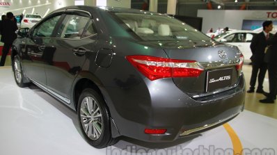 2014 Toyota Corolla rear three quarters at Auto Expo 2014