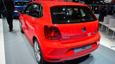 2014 VW Polo facelift rear three quarters at Geneva Motor Show 2014