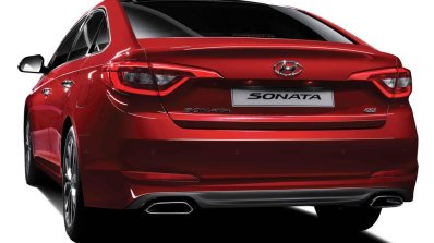 2015 Hyundai Sonata press shot red rear