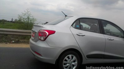 Hyundai Xcent rear three quarter spy shot