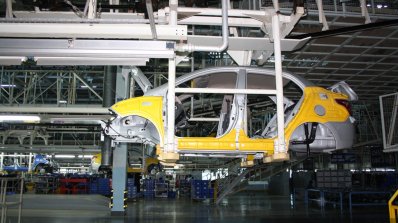 Hyundai India Chennai factory conveyor bringing chassis from paintshop