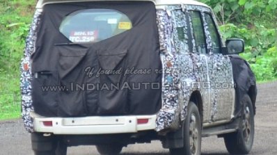 Mahindra Scorpio facelift spied rear three quarters