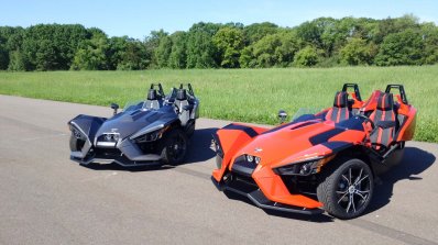 Polaris Slingshot three wheeler press shot red and black