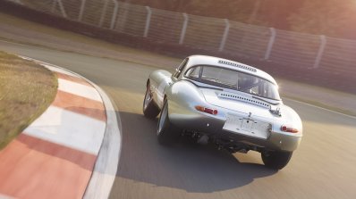 Lightweight Jaguar E-Type press image rear three quarter on track