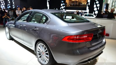 Jaguar XE rear three quarters left at the 2014 Paris Motor Show