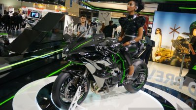 Kawasaki Ninja H2R front three quarters angle at INTERMOT 2014