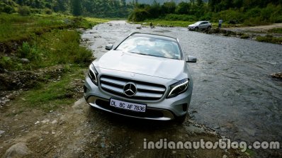 Mercedes GLA crossing a stream on the review