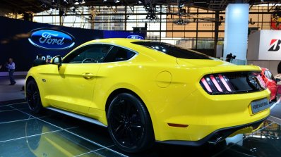 2015 Ford Mustang rear three quarters left at the 2014 Paris Motor Show