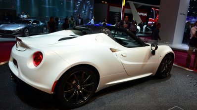 Alfa Romeo 4C Spider Preview Version rear three quarters angle at the 2014 Paris Motor Show