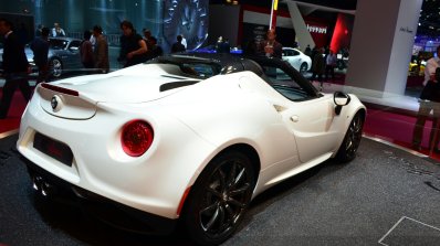 Alfa Romeo 4C Spider Preview Version rear three quarters right at the 2014 Paris Motor Show