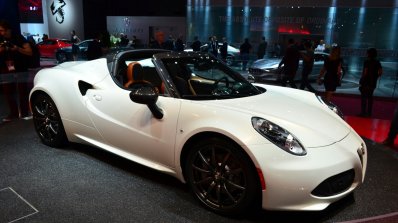 Alfa Romeo 4C Spider Preview Version rear three quarters view at the 2014 Paris Motor Show