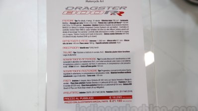 MV Agusta Brutale 800 Dragster RR spec sheet at EICMA 2014