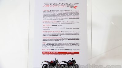 MV Agusta Brutale 800 RR spec sheet at EICMA 2014