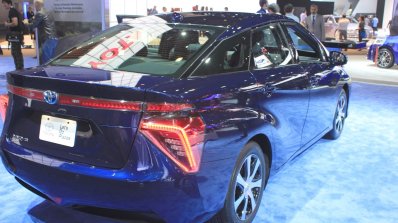 Toyota Mirai rear three quarters right at the 2014 Los Angeles Auto Show