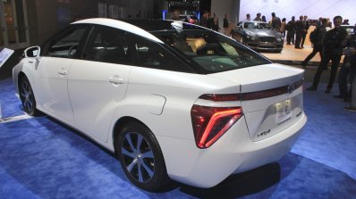 Toyota Mirai rear three quarters view at the 2014 Los Angeles Auto Show