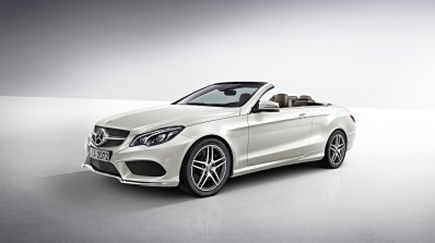 Mercedes E Class Cabriolet front quarter top down press shot