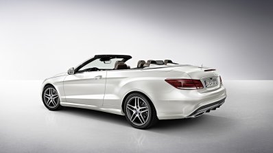Mercedes E Class Cabriolet rear quarter roof down press shot