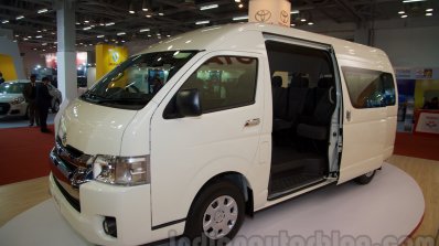 Toyota Hiace front three quarters right at Bus and Special Vehicle Show 2015