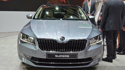 2015 Skoda Superb front view with DRL at 2015 Geneva Motor Show