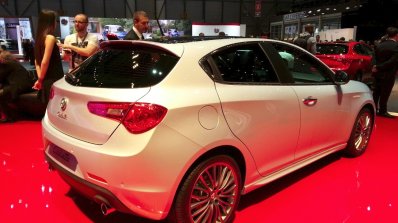 Alfa Romeo Giuletta Collezione rear three quarter at the 2015 Geneva Motor Show
