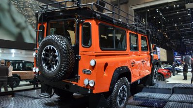 Land Rover Defender Adventure Edition rear three quarter at the 2015 Geneva Motor Show