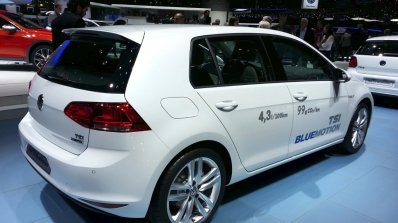 VW Golf TSI BlueMotion rear three quarter at the 2015 Geneva Motor Show