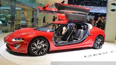 nanoFlowcell QUANT F front three quarters zoom out at the 2015 Geneva Motor Show