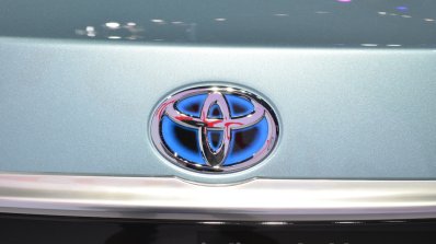Toyota Corolla Hybrid Toyota badge blue at Auto Shanghai 2015