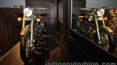 Royal Enfield Classic 500 Limited Edition Battle green despatch front quarter unveiled at new flagship store
