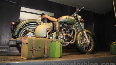 Royal Enfield Classic 500 Limited Edition Battle green despatch rear three quarter unveiled at new flagship store