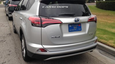 2016 Toyota RAV4 hybrid rear quarter silver spotted in Los Angeles undisguised