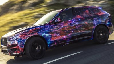 Jaguar F-Pace side view in motion (test prototype)