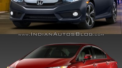 2015 Honda Civic vs 2016 Honda Civic front three quarter Old vs New