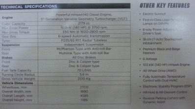 Mahindra XUV500 W10 automatic specifications