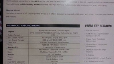 Mahindra XUV500 W10 automatic specs