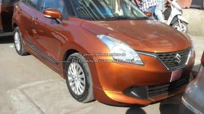 Maruti Baleno with optional bodykit and Ciaz alloys front three quarter Spied
