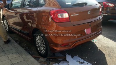 Maruti Baleno with optional bodykit and Ciaz alloys rear three quarter Spied
