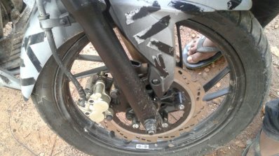 TVS Apache 200 fork and disc brake spied up-close