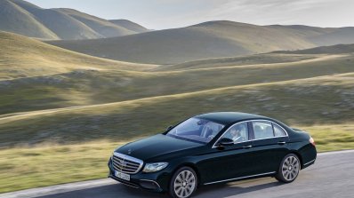 2016 Mercedes E-Class E 350 e front three quarters in motion callait blue