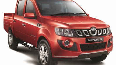 Mahindra Imperio Double Cab red front quarter