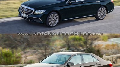 Mercedes E Class (W213) vs Mercedes E Class (W212) front three quarter dynamic Old vs New